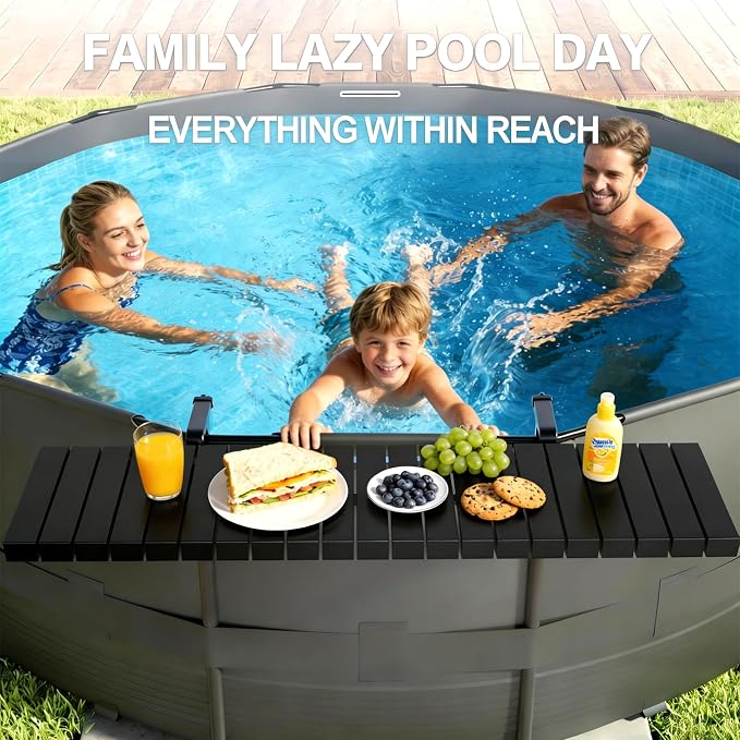 Swim Up Bar Table for Above Ground Pools - 49.4"×9.6" Galvanized Iron Black Pool Shelf, Holds 110lbs, Fits Top Rails of 4.48" or Less, for Round/Oval/Frame Swimming Pools
