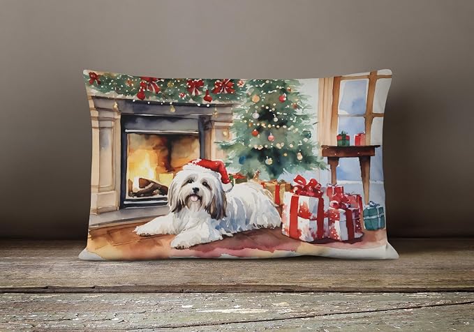 Caroline's Treasures DAC2675PW1216 Havanese Cozy Christmas Throw Pillow Machine Washable, Indoor Outdoor Decorative Pillow for Couch, Bed or Patio, 12HX16W