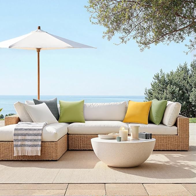 MIULEE Outdoor Waterproof Pillow Covers 16x16 Yellow Pack of 2 | Decorative Farmhouse Throw Pillow Covers with Piping,Square Solid Color,Patio Furniture,Summer Couch Tent Sofa Living Room