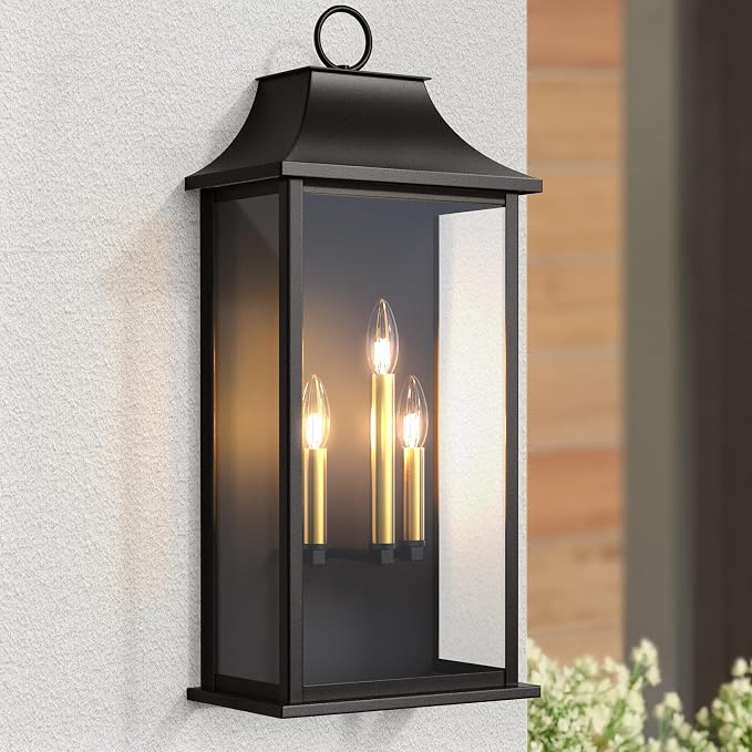 Dusk to Dawn Outdoor Wall Light, Black, 25.3", Aluminium | Large Outdoor Light Fixture, Black Exterior Wall Lantern, Waterproof Outside Wall Sconce for House Porch Patio
