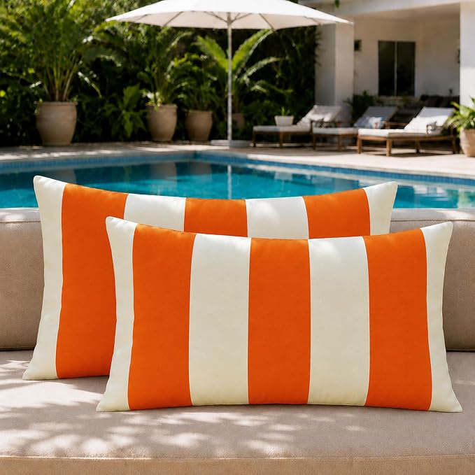 Allorry Outdoor Pillow Covers 12x20 Orange Striped Outdoor Decor JB007I12 | Striped Pillow Covers|for Spring Summer Outdoor Waterproof Garden Patio Furniture Sofa Bed Home Decor