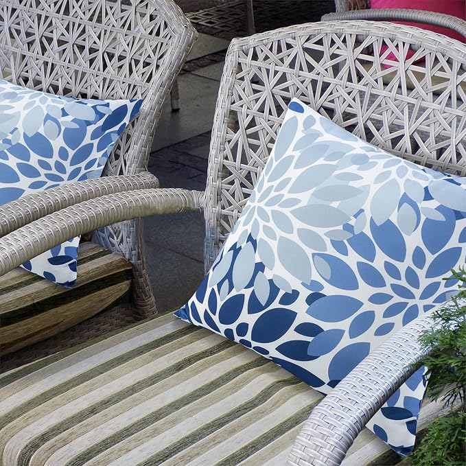JMGBird Outdoor Throw Pillow Covers with Inserts 18x18 Outdoor Pillow | Blue Mandala Flower Pattern Waterproof Decorative Pillows for Patio Furniture
