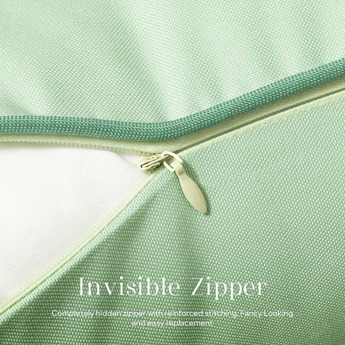 Phantoscope Pack of 2 Outdoor Waterproof Throw Pillow Covers with Contrast Piping, Decorative Square Cushion Case Patio Pillows for Couch Tent, Sage Green 20x20 inches
