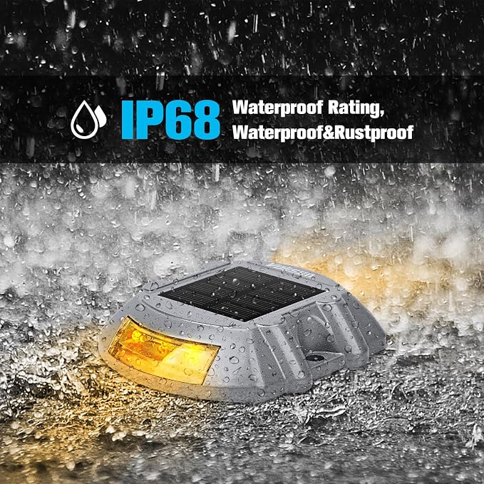 VOLISUN Solar Deck Driveway Dock Lights,Solar Pathway Lights,Warm 4 Pack | Solar Powered LED, IP68 Waterproof Led Outdoor Warning Step Marine Lights for Sidewalk Garden Yard