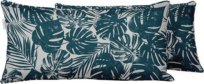Indoor/Outdoor Polyester Fabric Lumbar Pillow Cover, All-Weather Waterproof Rectangular Cushion Case for Patio Furniture, 16 x 24 Set of 2 - Pineapple with Animal Skin-66