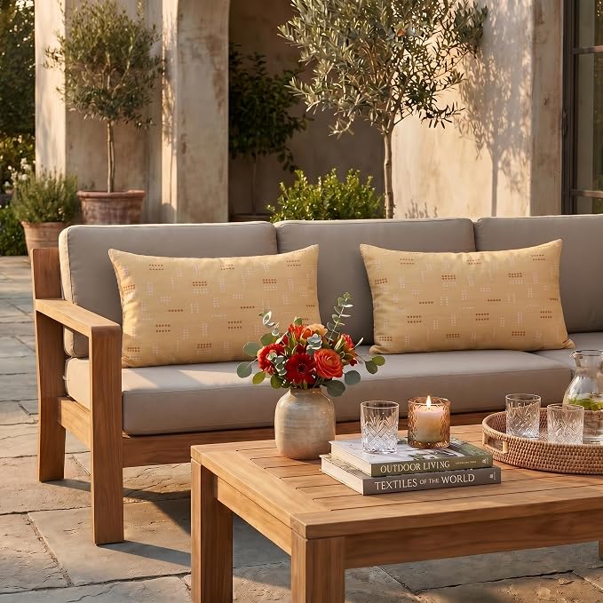 RSH DECOR: Sunbrella Jumbo Lumbar Pillows Set of 2 | 26" x 16" | Water and Fade-Resistant Performance Fabric | Outdoor Pillow Covers with Down-Alternative Inserts | Made in USA (Jot Dot Sunshine)