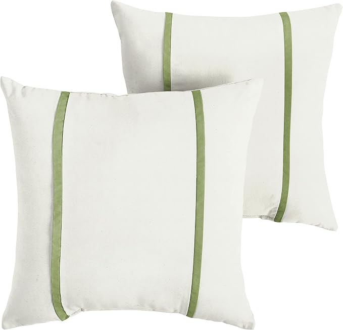 Sorra Home x Sunbrella - Indoor/Outdoor Square Pillows (Set of 2), Canvas Natural Ivory & Cilantro Green