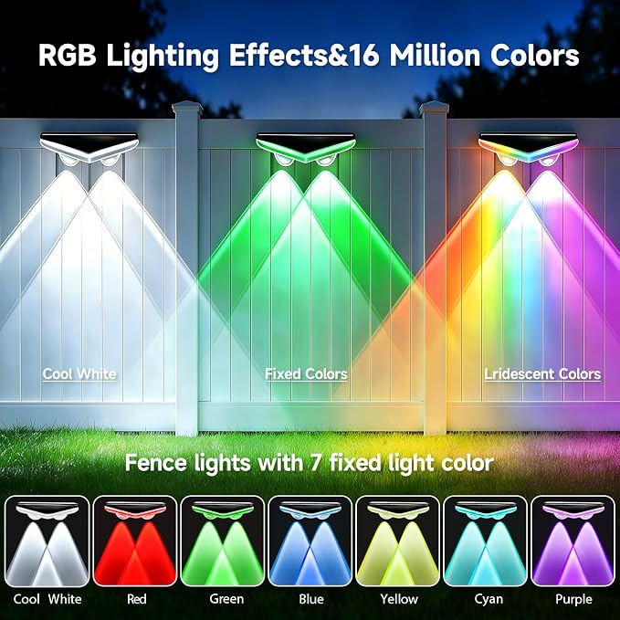 AHAWILL Fence Lights Outdoor 8 Packs,Smart RGB Fence Lighting with APP&Remote Control,IP67 Waterproof Fence Lights,DIY Scene Modes,LED Light for Fence,Patio,Yard,Garden(50ft)