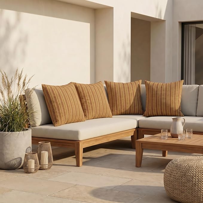 RSH DECOR: Sunbrella Square Throw Pillows Set of 4 | 24" x 24" | Water and Fade-Resistant Performance Fabric | Outdoor Pillow Covers with Down-Alternative Inserts | Made in USA (Limelite Teak)