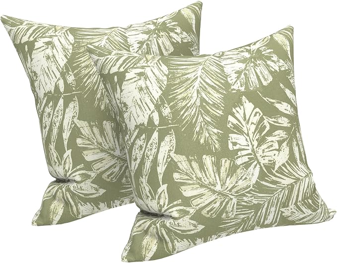 LVTXIII Outdoor Throw Pillows 16x16 Inch, Set of 2 Square Decorative Pillows with Inserts for Patio Furniture, Porch Chair, Garden Sofa, Tropical Leaf Green