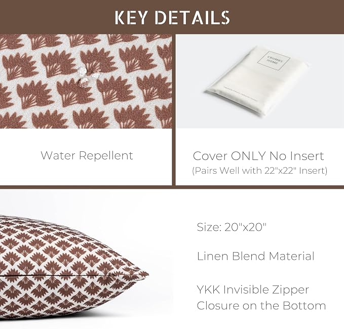 Modern Farmhouse California Casual Indoor Outdoor Throw Pillow Cover, 20"x20" Water Repellent for Patio, Backyard, Couch, Poolside, Cocoa Brown Print Ravenala Palm Tree