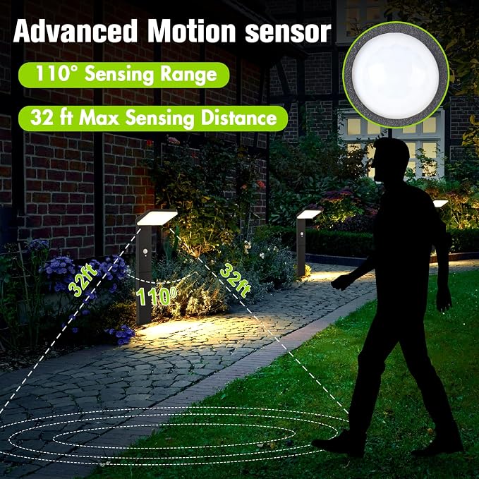 Solar Pathway Lights Outdoor Waterproof, Motion Sensor Lights | Aluminum, 20" Tall, 600LM Super Bright, Adjustable Head, Dusk to Dawn 12+ Hour Battery Life, Suitable for Lawns or Concrete