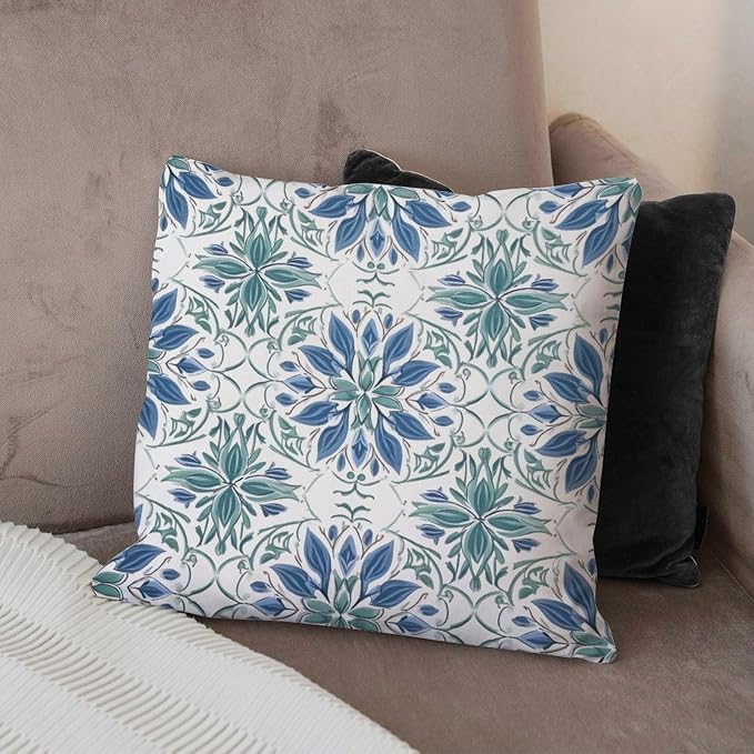 Mughal Flower Pillowcase Blue Lotus Floral Pillow Covers 26x26 INAbstract Accent Decorative Cushion Covers Home Decor for Patio Furniture Garden