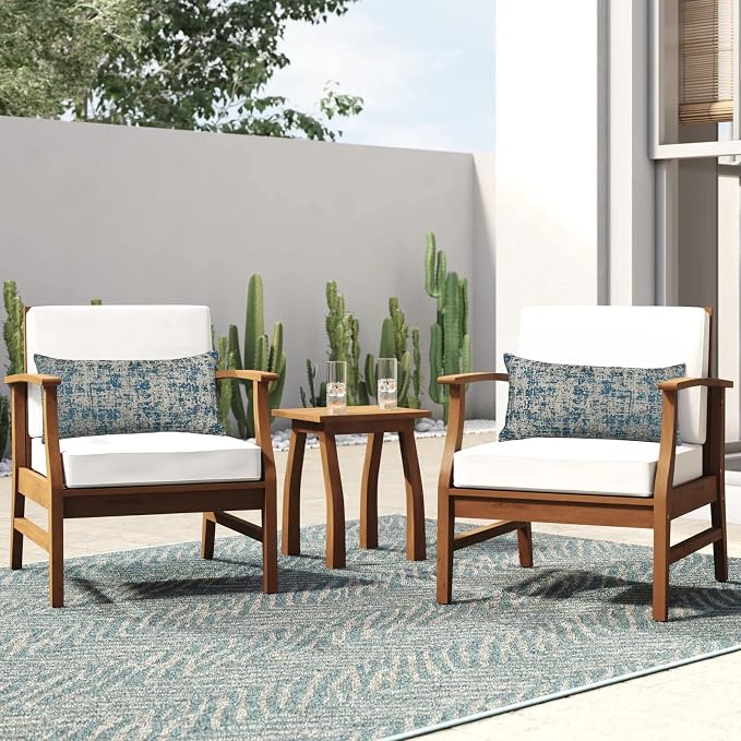 Pack of 2 Outdoor Waterproof Decorative Lumbar Pillows Covers for Patio Furniture, 24x12 Inch Fade Resistant Patio Garden Lumbar Cushion Covers for Couch Bed Sofa, Blue