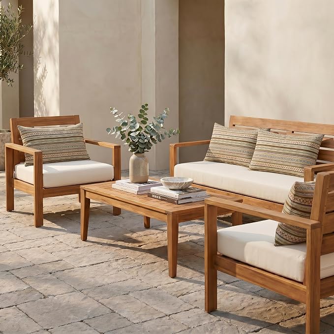 RSH DECOR: Sunbrella Jumbo Lumbar Pillows Set of 4 | 26" x 16" | Indoor Outdoor – Patio, Lounge, Adirondack | Water & Fade-Resistant | Down-Alternative Inserts | Made in USA (Chimayo Dew)