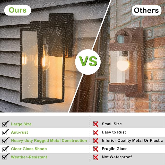 hykolity 16 Inch Dusk to Dawn Black Waterproof Outdoor Wall Light for Patio | Large Size Exterior Lantern with Glass Shade, Anti-Rust Outdoor Light Fixture Wall Mount for House, Patio, Garage, Backyard