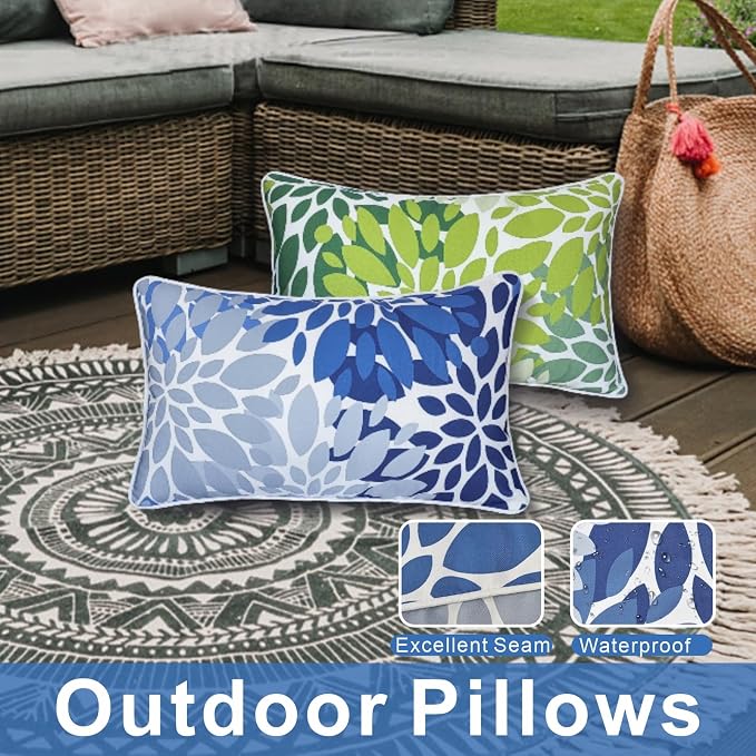 JMGBird Outdoor Patio Pillows Waterproof Outdoor Pillow Covers with Inserts | 12x20 Pillow Insert Outdoor Lumbar Pillows Weather Resistant Throw Pillows for Patio Furniture