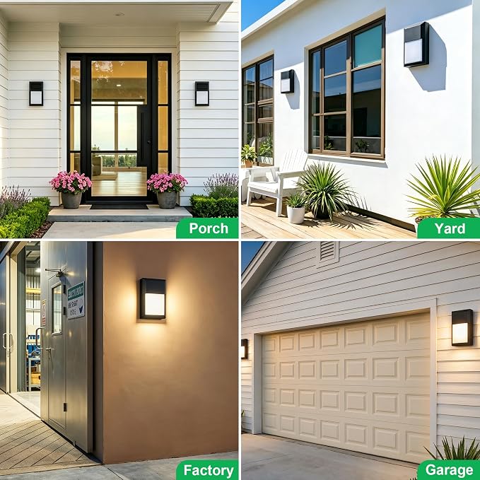 Outdoor Porch Light, LED Wall Sconce, Rustproof Aluminum | Modern Exterior Wall Light Fixture for House, Patio, Garage, 12W 1000 Lumen, Waterproof, 3000K, Black, 1 Pack