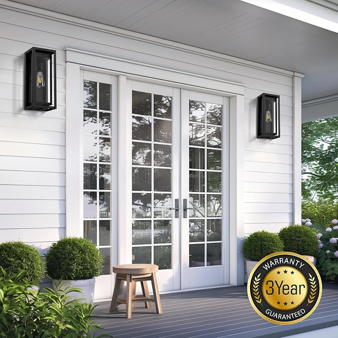 15" Large Outdoor Light Fixture Wall Mount, Matte Black Outdoor Sconce Lights, Modern Waterproof Exterior Porch Lights with Clear Glass Shade for Front Door, Garage, 1 Pack