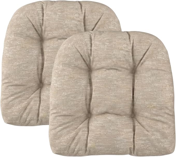 RSH DECOR: Sunbrella Tufted Wicker U-Shape Cushions Set of 2 | 22” x 22” | Outdoor Seat Cushions for Patio Furniture| Crafted with Performance Fabric | Made in USA (Soft Cloud Chenille Burlap)