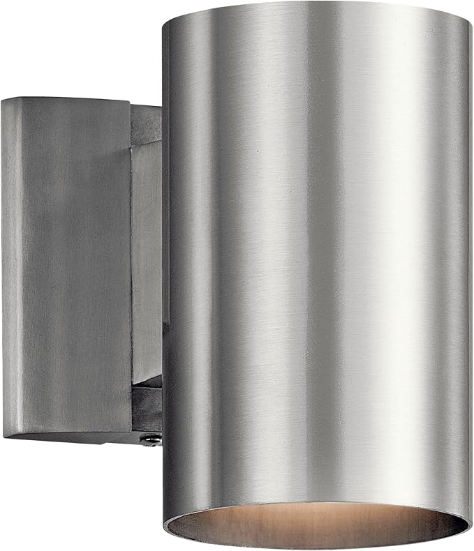 Kichler 9234BA Outdoor Cylinder Wall Mount Sconce DownLight, Brushed Aluminum 1-Light (5" W x 7" H) 65 Watts