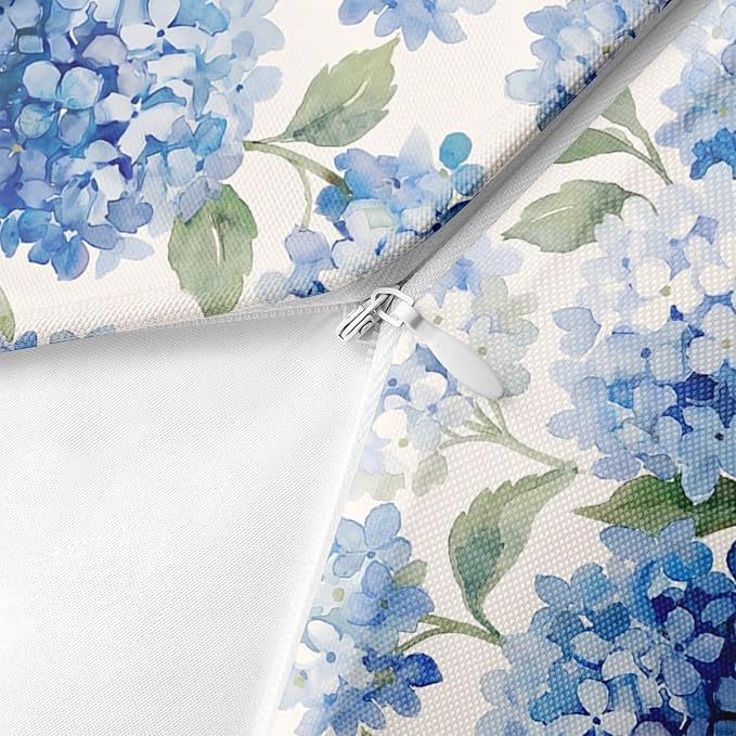 Throw Pillow Covers, Hydrangea Floral Blue, 18 x 18 Inch, Set of 2 | Flower Botanical Outdoor Waterproof Square Cushion Case Pillowcase Farmhouse Garden Decorative Pillows for Couch Beach Patio