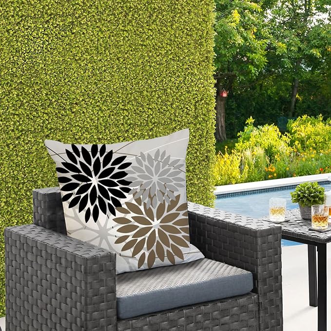 DFXSZ Pack of 2 Outdoor Waterproof Throw Pillow Covers 20x20 Black White | Polyester Colorful Spring Summer Floral Decorative Cushion Cases(NO INSERT),For Couch Patio Funiture Garden Home Decor