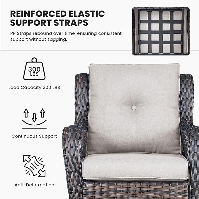 Belord Outdoor Furniture Set Patio Wicker Chairs, 3 Peices Porch Rattan Furniture with Side Table, Deep Seating Patio Bistro Chair Sets (Beige Cushion)
