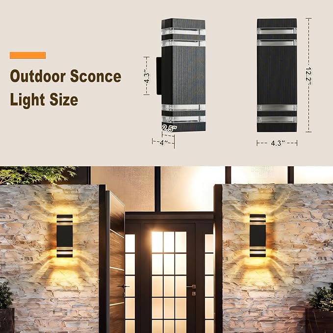 LMP LED Outdoor Wall Light, Aluminum IP65 Waterproof Porch Lights | Up and Down,3000K 5W G10 Bulbs Included,ETL Certified, Outside Wall Exterior Lighting Fixtures for House, Front Door, Garage