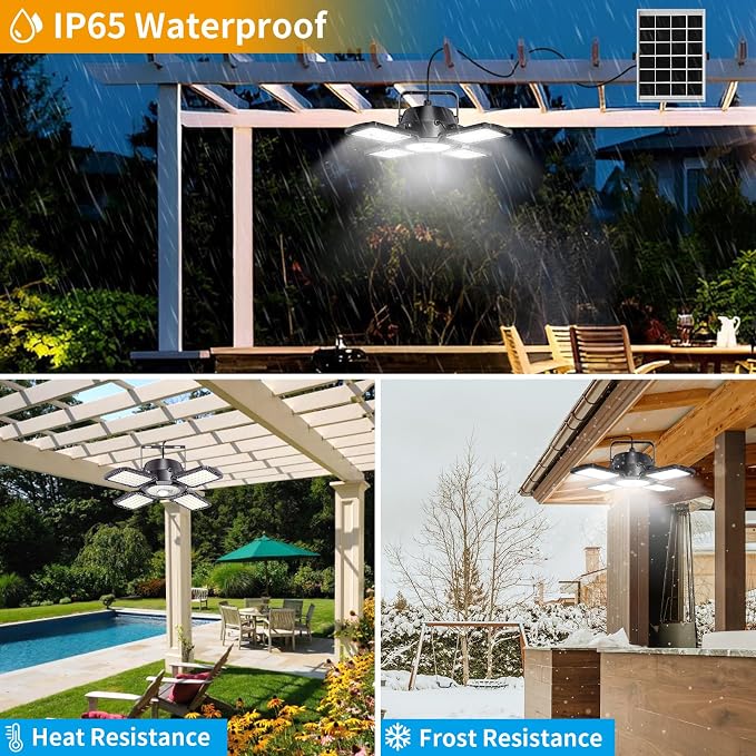 Solar Shed Light Outdoor Indoor, 176LED Solar Powered Motion Sensor Pendant Light Daytime Available, Solar Indoor Lights with 5 Lighting Modes & Remote for Shed Gazebo Barn Garage Home