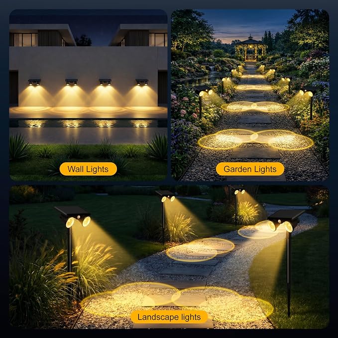 Solar Lights Outdoor Waterproof, Dual Heads Adjustable Solar Spot Lights Outdoor, 2-in-1 Motion Sensor Solar Powered Spotlight Landscape Lighting for Garden, Yard, Pathway- 6 Pack(Warm Light)
