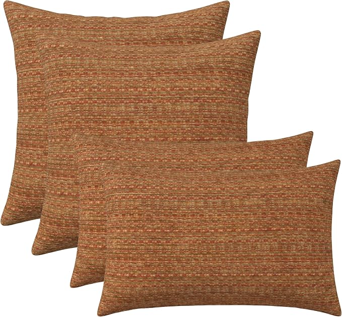 RSH DECOR: Sunbrella Lumbar & Square Pillows Set of 4 | 20" x 12" & 20" x 20" | Water and Fade-Resistant Performance Fabric | Outdoor Throw Pillows for Patio Furniture | Made in USA (Simone Sinnabar)
