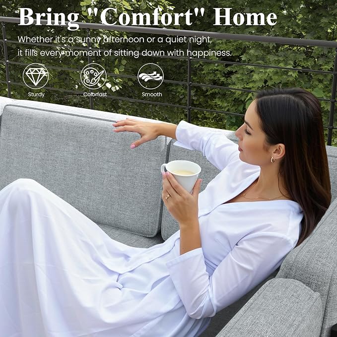 LayinSun Large Aluminum Patio Furniture Set, 7 Pieces Modern Outdoor Conversation Set Sectional Metal Sofa Set with Olefin Cushion