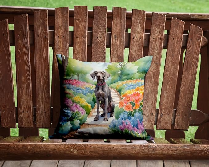 Caroline's Treasures Weimaraner Spring Path Throw Pillow Machine Washable, Indoor Outdoor Decorative Pillow for Couch, Bed or Patio, 14Hx14W