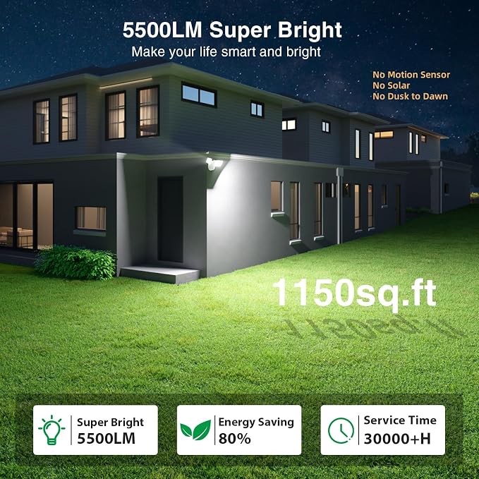 Onforu 55W Smart LED Flood Lights Outdoor, 5500LM, Tunable 2700K-6500K, APP Control, WiFi Alexa Security Lights with Timer & Adjustable 3 Head, IP65 Waterproof for House, Yard, Porch, Garage, Backyard