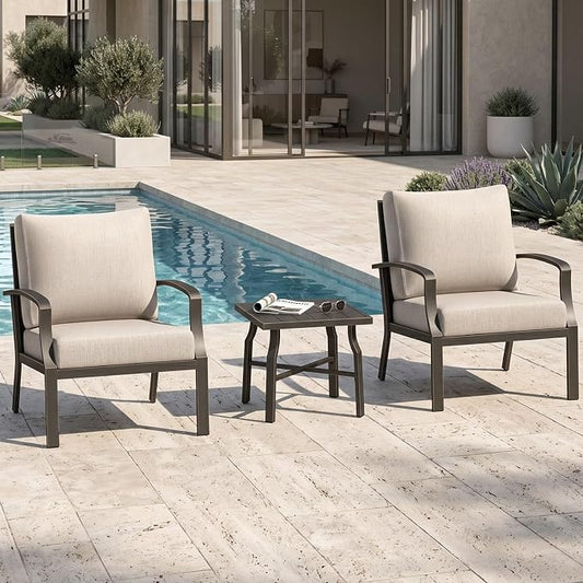 3-Piece Outdoor Furniture Set, Never-Rust Aluminum Patio Sofa Set with 2 Deep-Seating Sofa Chairs and Side Table, Patio Conversation Set with Cushions for Backyard, Deck, Poolside, Dark Bronze
