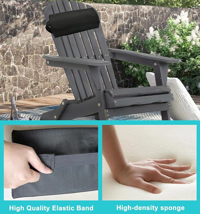 Lounge Chair Pillows with Strap 2 Pack Zero Gravity Chair Pillow Replacement 16.2" Long Neck Pillow for Recliner Outdoor Chaise Lounger Adirondack Patio Lawn Chairs, Black