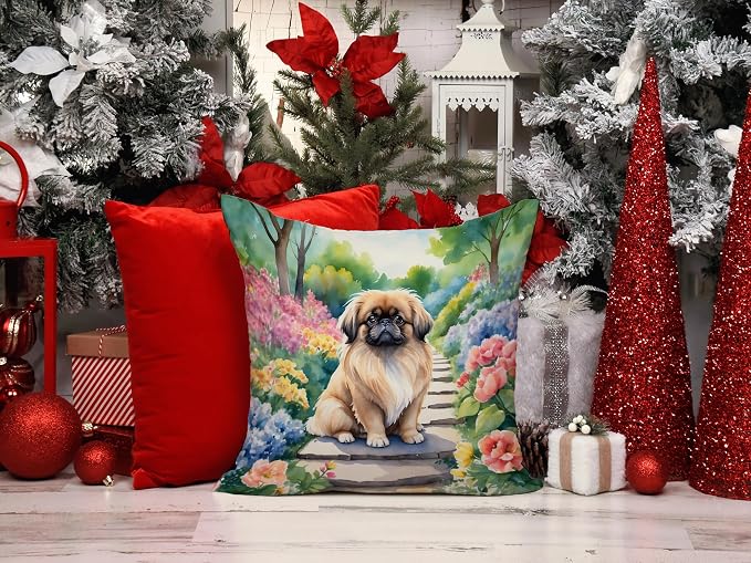 Caroline's Treasures Pekingese Spring Path Throw Pillow Machine Washable, Indoor Outdoor Decorative Pillow for Couch, Bed or Patio, 14Hx14W