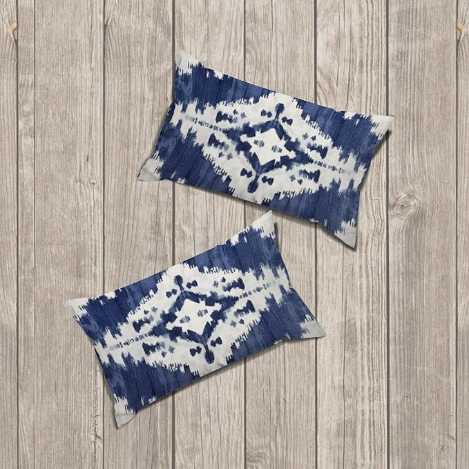 Zipped Pillow Cases for Home Decor Navy Blue Grey and Beige Ikat Pattern Print Throw Pillow Cover Set of 2 Farmhouse Cushion Cover Cases for Living Room Club Home Decor 12x20in
