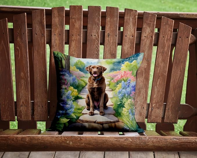Caroline's Treasures Chesapeake Bay Retriever Spring Path Throw Pillow Machine Washable, Indoor Outdoor Decorative Pillow for Couch, Bed or Patio, 14Hx14W