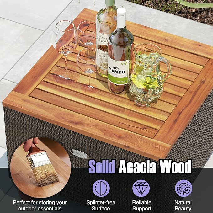 HAPPYGRILL 3 Pieces Patio Conversation Set with Storage Coffee Table, Outdoor Patio Furniture Wicker Sofa Set with Soft Cushions for Balcony Backyard Porch