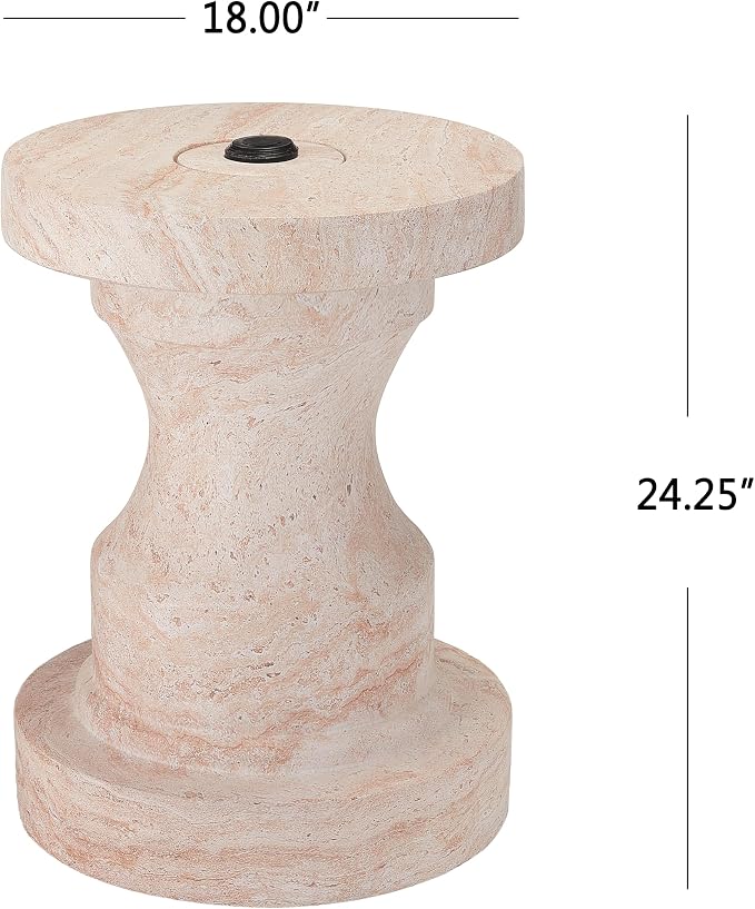 Christopher Knight Home Ravello 18" Lightweight Concrete End Table, Indoor Outdoor Accent Table, Round Side Table with Natural Travertine Effect and Umbrella Base, Patio Outdoor Side Table, Natural