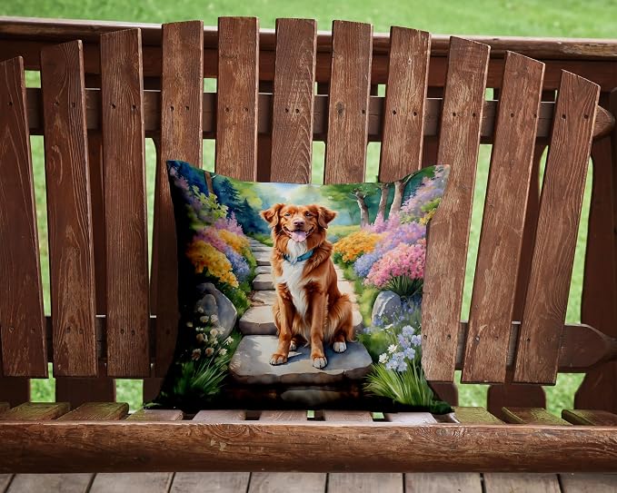 Caroline's Treasures Nova Scotia Duck Tolling Retriever Spring Path Throw Pillow Machine Washable, Indoor Outdoor Decorative Pillow for Couch, Bed or Patio, 14Hx14W