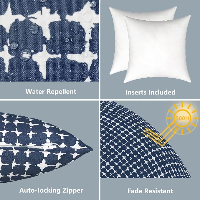 LVTXIII Outdoor/Indoor Throw Pillows, Decorative Throw Pillows with Inserts, 18”x18” Square Pillows for Bed, Couch, Sofa and Patio Furniture (Set of 2, Tie-dye Navy)