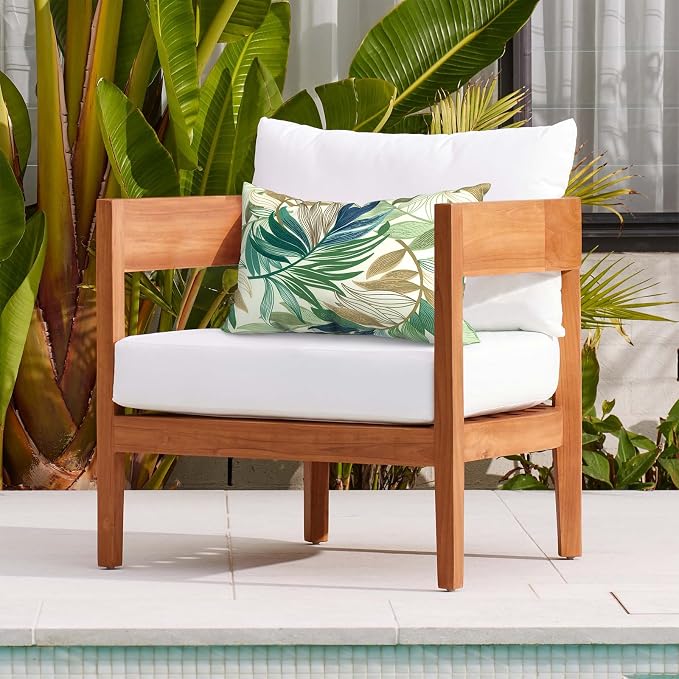 DYTXIII Pack of 2 Waterproof Outdoor Lumbar Pillow with Inserts, 12x20 in Rectangle Decorative Patio Throw Pillow for Home, Sofa,Bench and Patio Furniture, Lush Leaf Green