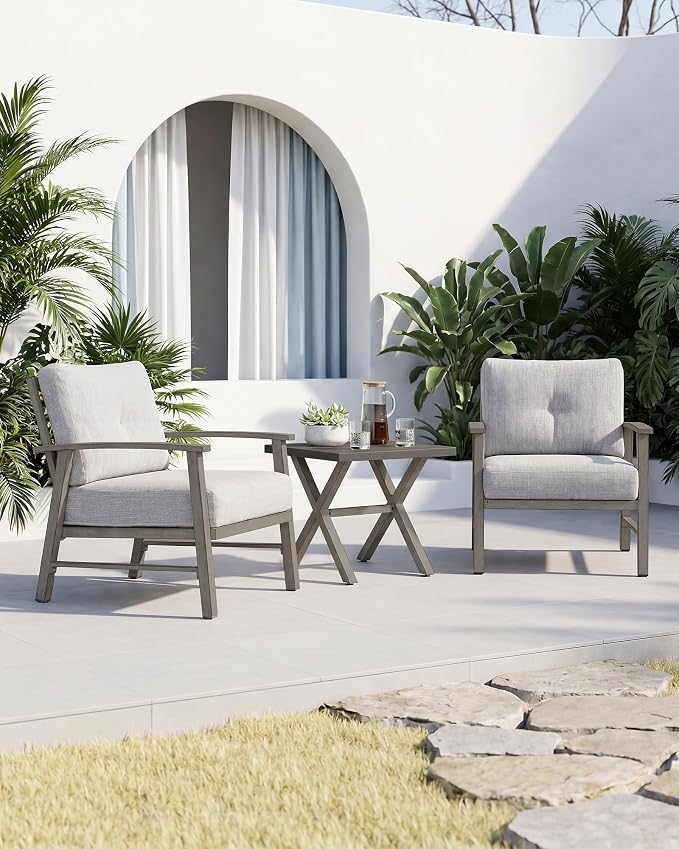 2 Pieces Outdoor Patio Chairs, Outdoor Aluminum Armchair Conversation Set with Thick Cushions, All Weather Patio Furniture Sofa Chairs Set for Garden, Poolside, Lawn, Limed Oak
