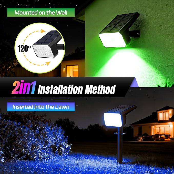Solar Spot Lights Outdoor RGB Color Changing, 6 Pack, 28 LED | IP67 Waterproof, 7 Modes Auto On/Off, for Yard Garden Pathway Walkway Tree Patio Driveway