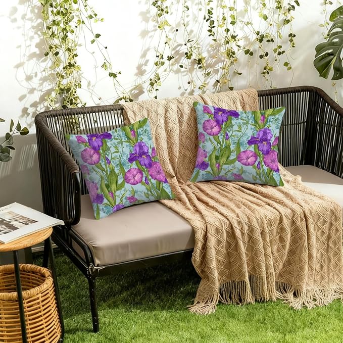 Waterproof Outdoor Pillow Covers Patio Throw Pillow Cases 18x18 Floral | Decorative Throw Pillows Patio Cushion Covers Set of 2, Outdoor Pillow Inserts Cover for Couch Chair