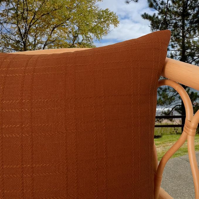 Kevin Textile Outdoor Waterproof 18”x18” Pillow Covers 2 Pack, Burnt Orange | Water Resistant, Soft Faux Linen-cotton Yarn-dyed Woven Texture Throw Pillow Covers for Tent Patio Garden Couch Sofa