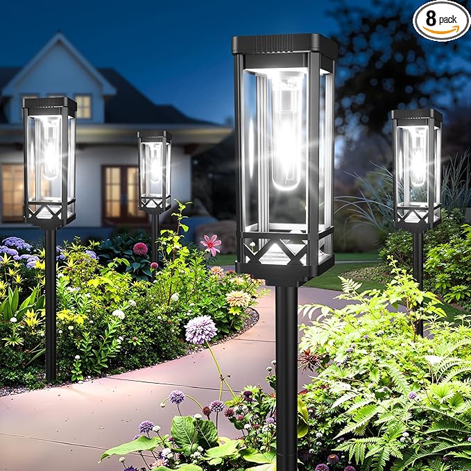 KOOPER Taller Solar Pathway Lights Outdoor, 8 Pack Upgraded Brighter Solar Garden Lights Solar Powered, Up to 15 Hours Outdoor Solar Lights for Yard Landscape Walkway Driveway Sidewalk (Warm White)